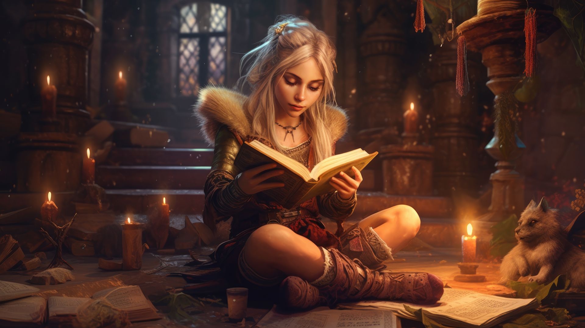 Illustration of a bard sitting under a tree writing in his book.